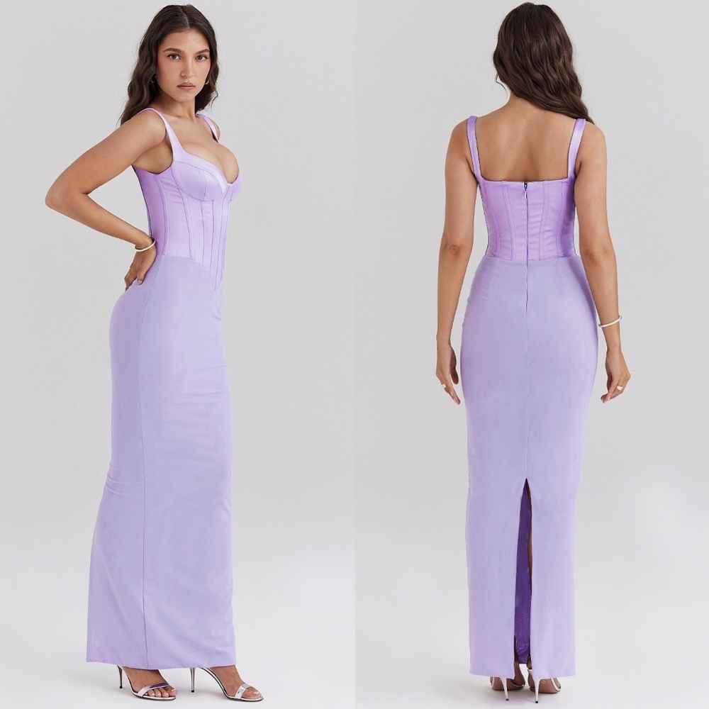HOUSE OF CB 'Breeze' Orchid Satin Corset Maxi Dress - Picture 2 of 3